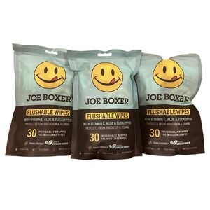 Joe Boxer Flushable Wipes - 30 Individually Wrapped Wipes (3 Packs)